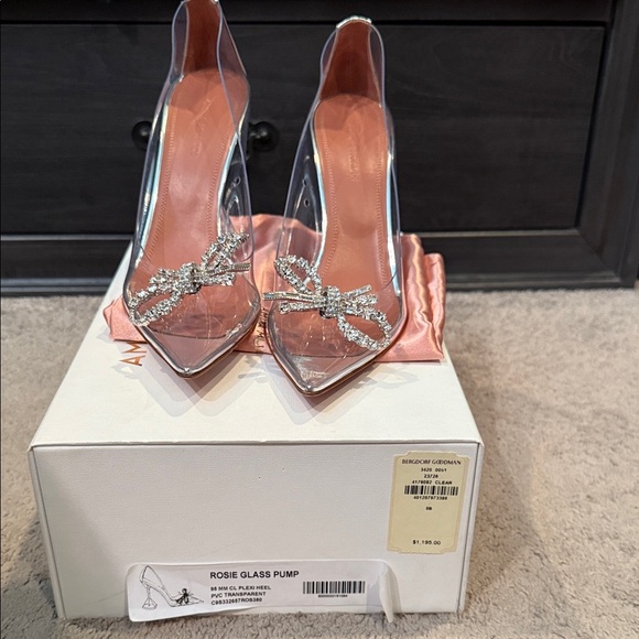 Amina Muaddi Shoes - Amina Muaddi Clear PVC Rosie Glass Pump with Crystal Bow